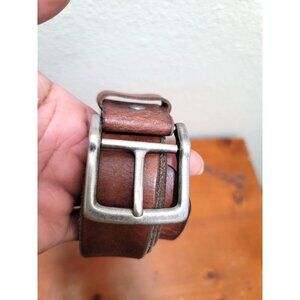 Vintage Brown Leather Belt With Silver Buckle Size S